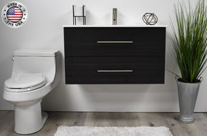 Volpa USA Napa 36" Modern Wall-Mounted Floating Bathroom Vanity Black Ash MTD-3336BA-1 fsmiu