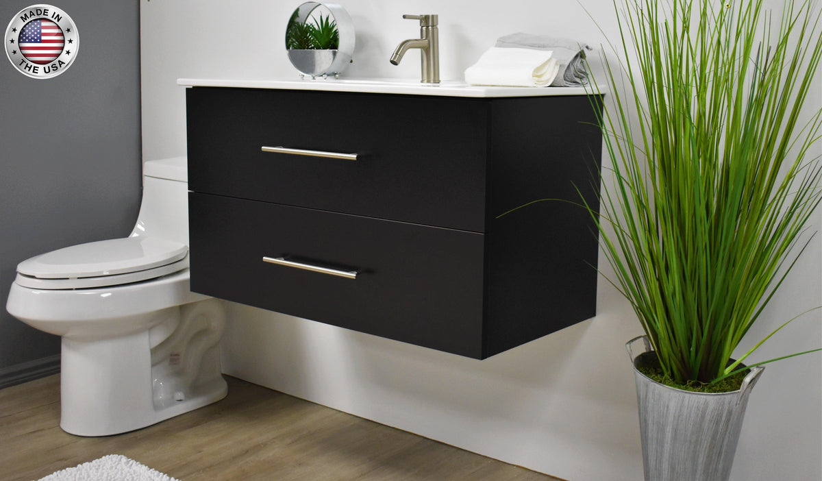 Volpa USA Napa 36" Modern Wall-Mounted Floating Bathroom Vanity Black MTD-3336BK-1 amiu