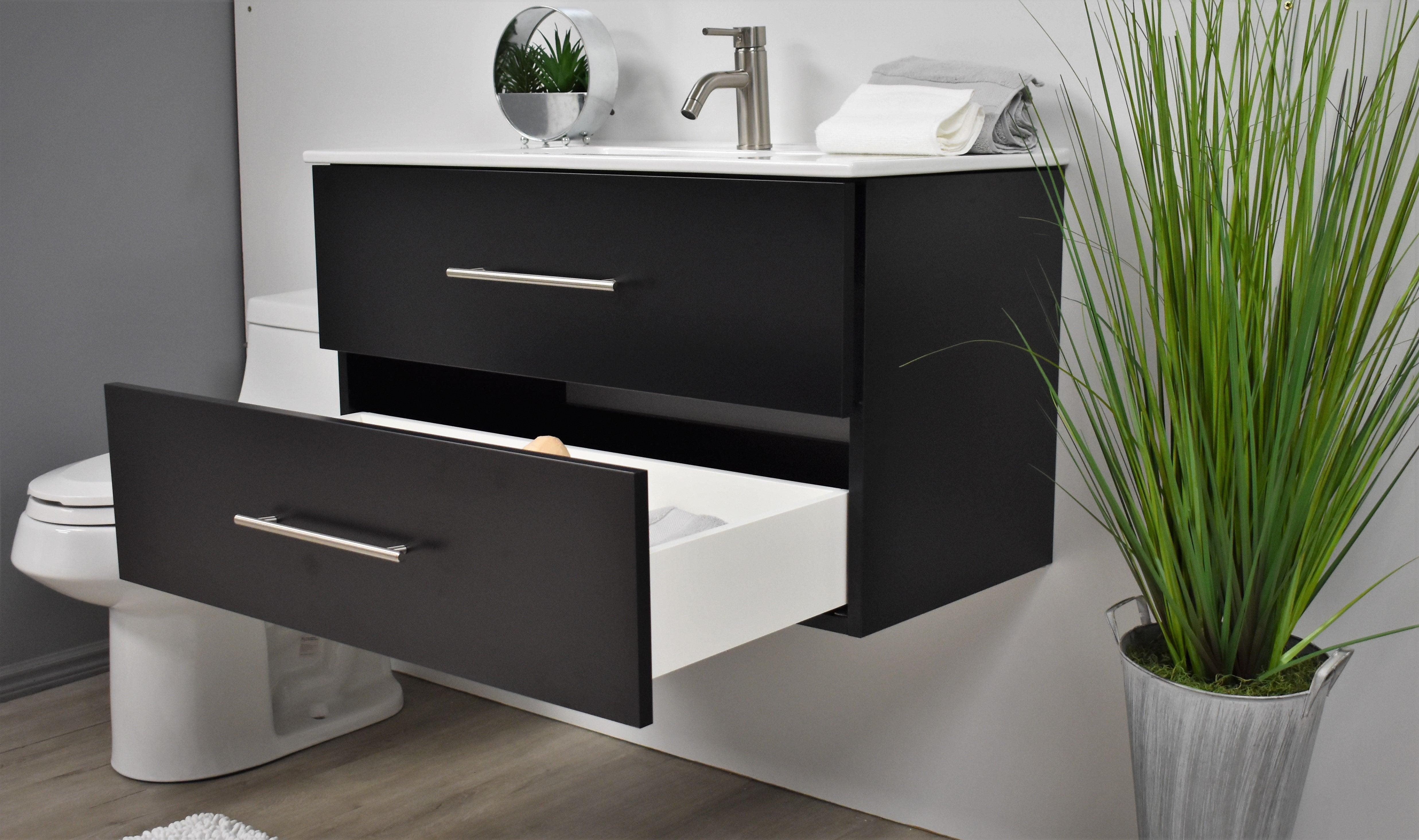 Volpa USA Napa 36" Modern Wall-Mounted Floating Bathroom Vanity Black MTD-3336BK-11 ao