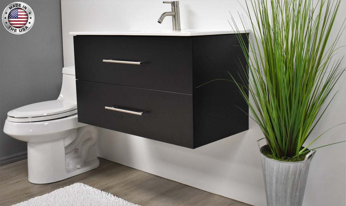 Volpa USA Napa 36" Modern Wall-Mounted Floating Bathroom Vanity Black MTD-3336BK-1 apmiu