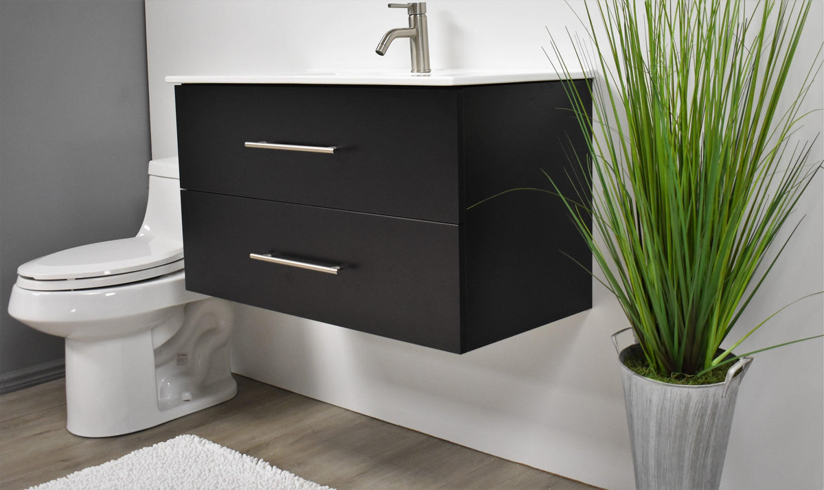Volpa USA Napa 36" Modern Wall-Mounted Floating Bathroom Vanity Black MTD-3336BK-1 ap