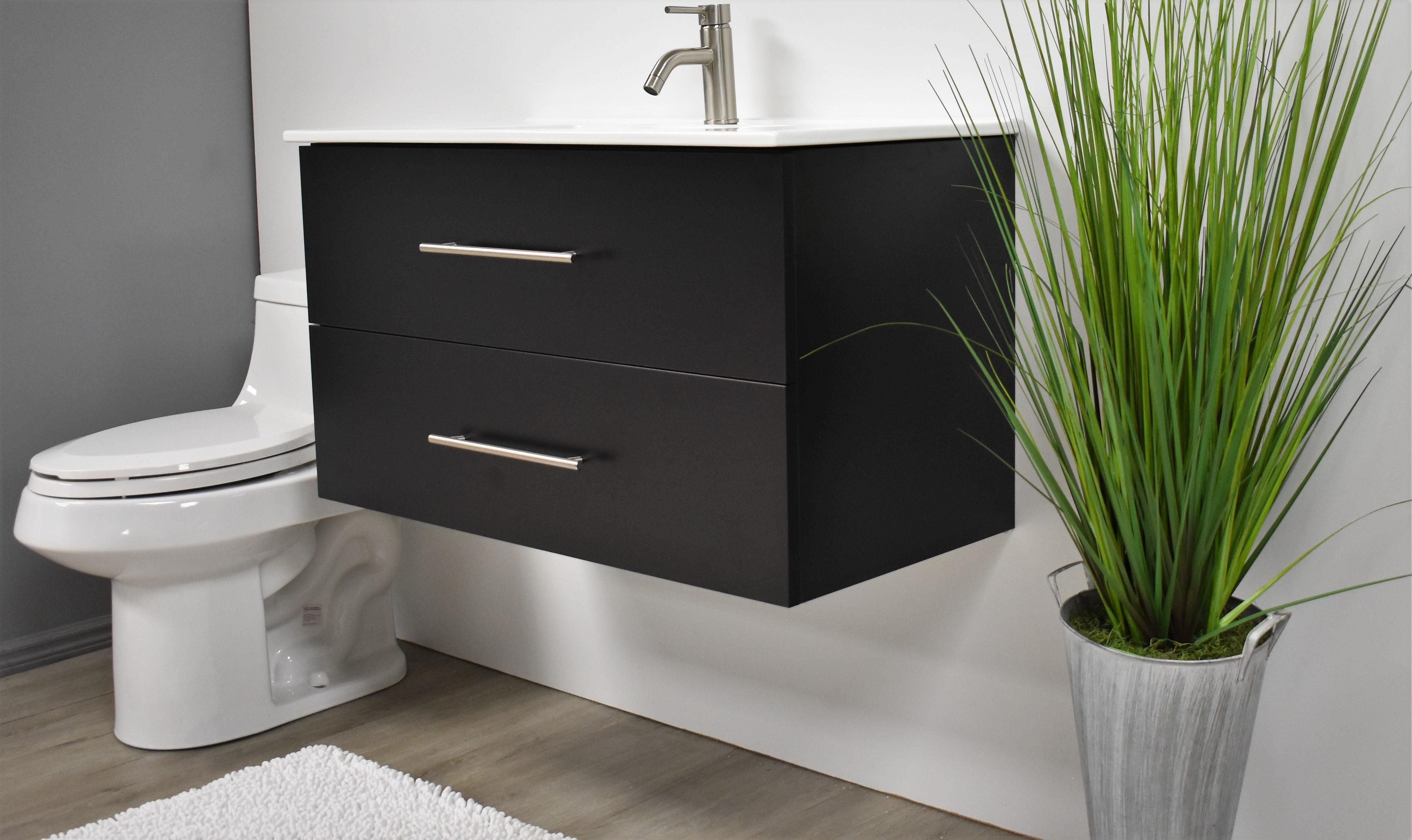 Volpa USA Napa 36" Modern Wall-Mounted Floating Bathroom Vanity Black MTD-3336BK-1 ap