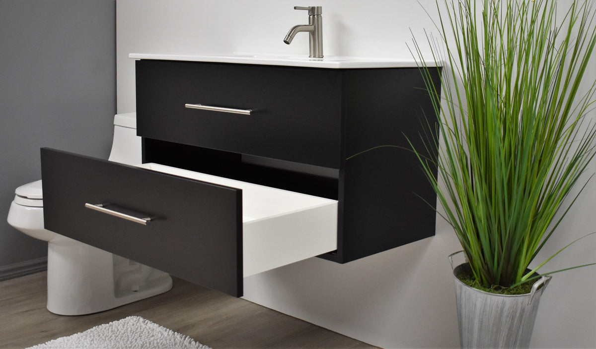 Volpa USA Napa 36" Modern Wall-Mounted Floating Bathroom Vanity Black MTD-3336BK-1 apo