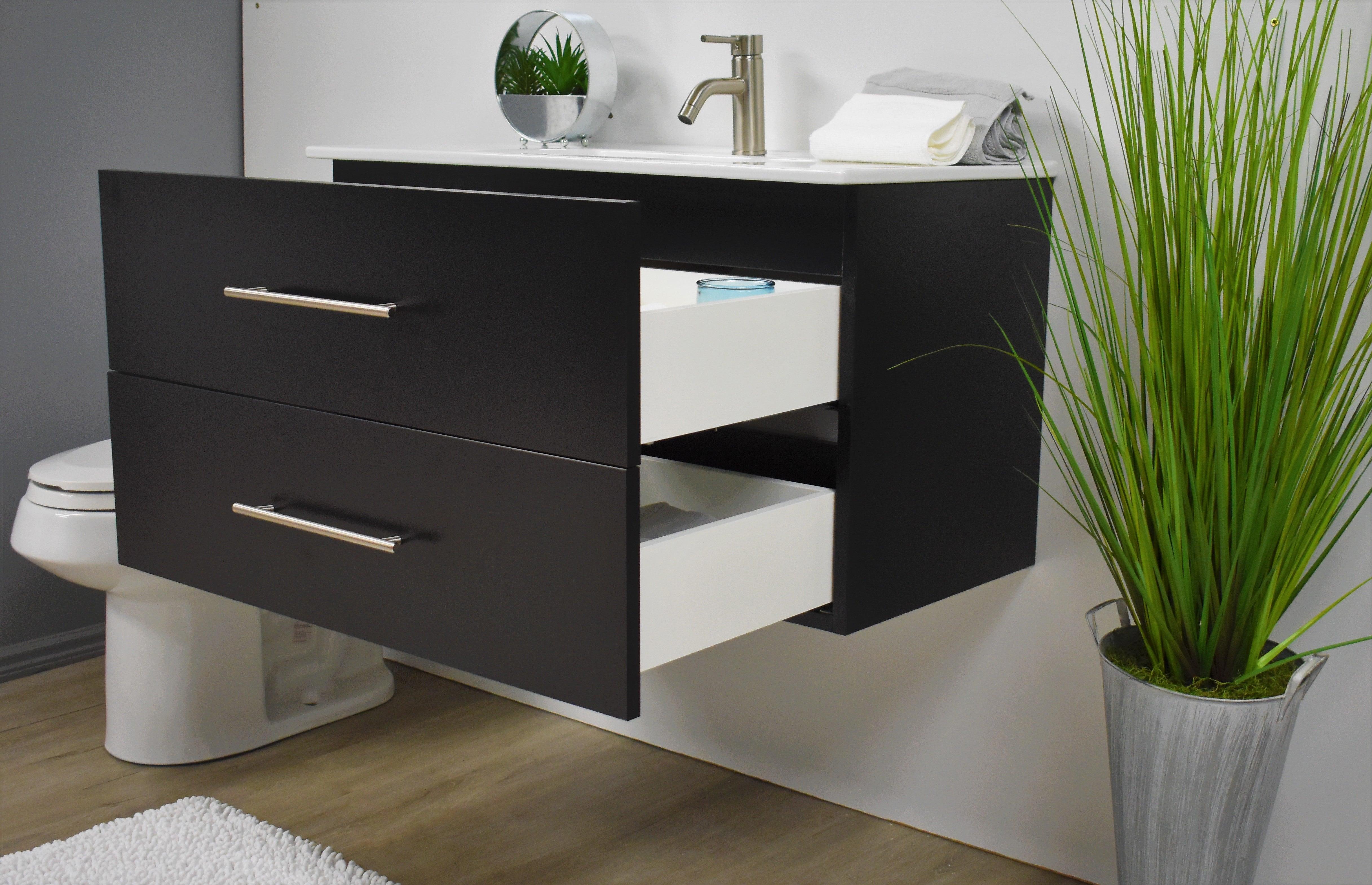 Volpa USA Napa 36" Modern Wall-Mounted Floating Bathroom Vanity Black MTD-3336BK-1 ato