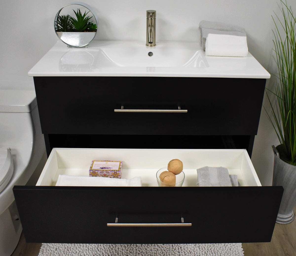 Volpa USA Napa 36" Modern Wall-Mounted Floating Bathroom Vanity Black MTD-3336BK-1 bd