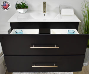 Volpa USA Napa 36" Modern Wall-Mounted Floating Bathroom Vanity Black MTD-3336BK-1 fdmiu
