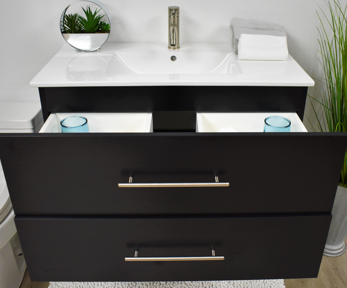 Volpa USA Napa 36" Modern Wall-Mounted Floating Bathroom Vanity Black MTD-3336BK-1 d