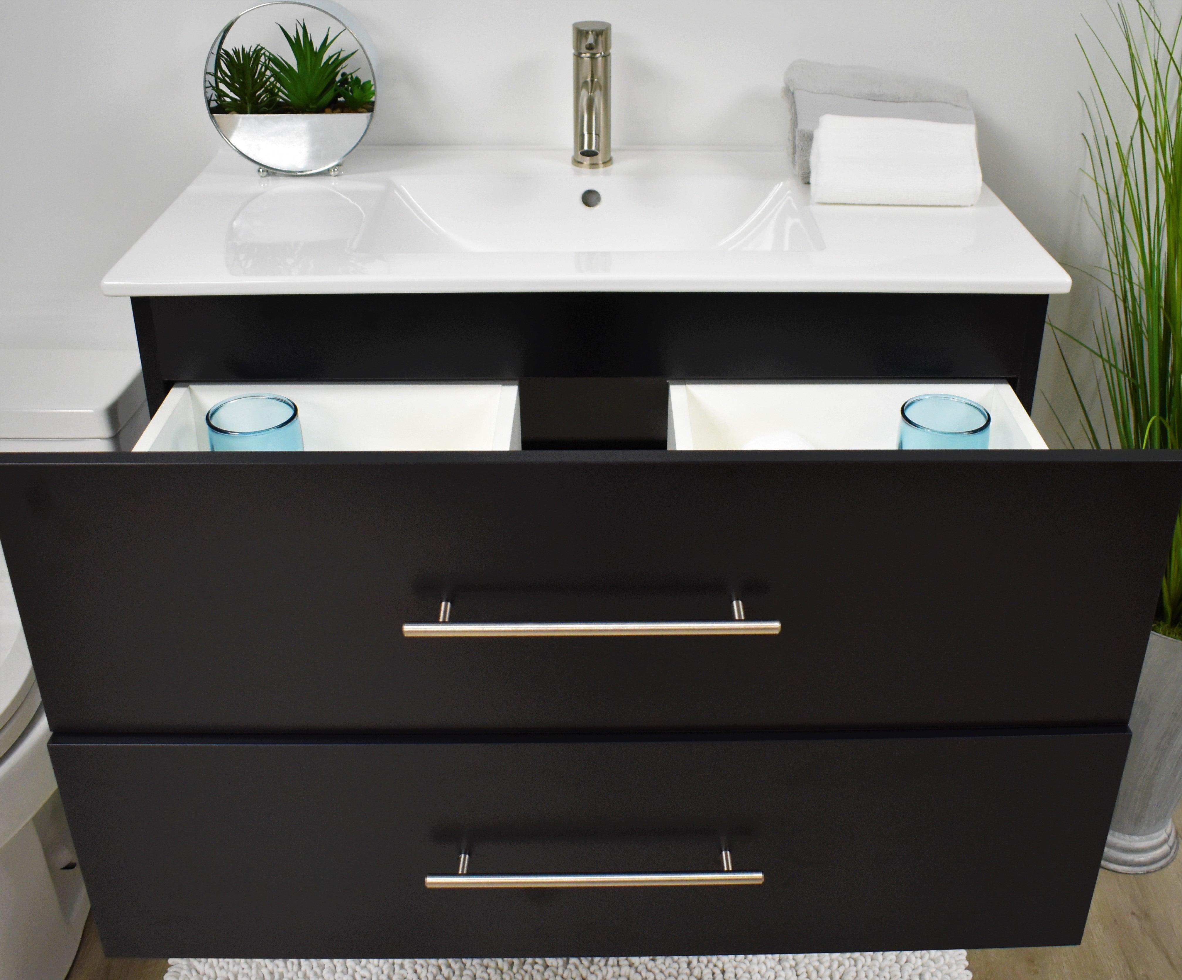 Volpa USA Napa 36" Modern Wall-Mounted Floating Bathroom Vanity Black MTD-3336BK-1 d