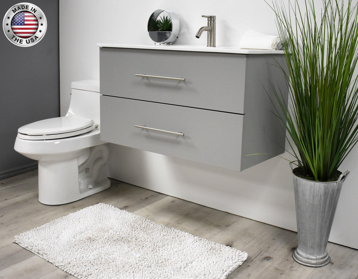 Volpa USA Napa 36" Modern Wall-Mounted Floating Bathroom Vanity Grey MTD-3336G-1 amiu