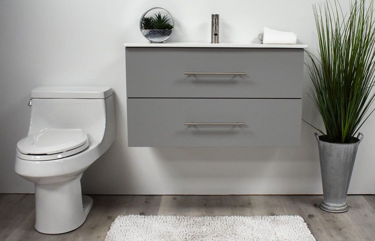 Volpa USA Napa 36" Modern Wall-Mounted Floating Bathroom Vanity Grey MTD-3336G-1 f