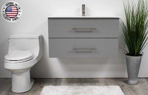 Volpa USA Napa 36" Modern Wall-Mounted Floating Bathroom Vanity Grey MTD-3336G-1 fmiu