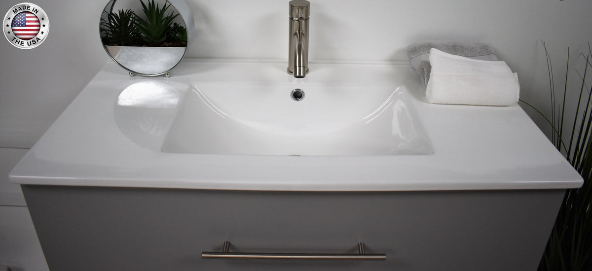 Volpa USA Napa 36" Modern Wall-Mounted Floating Bathroom Vanity Grey MTD-3336G-1 ohmiu