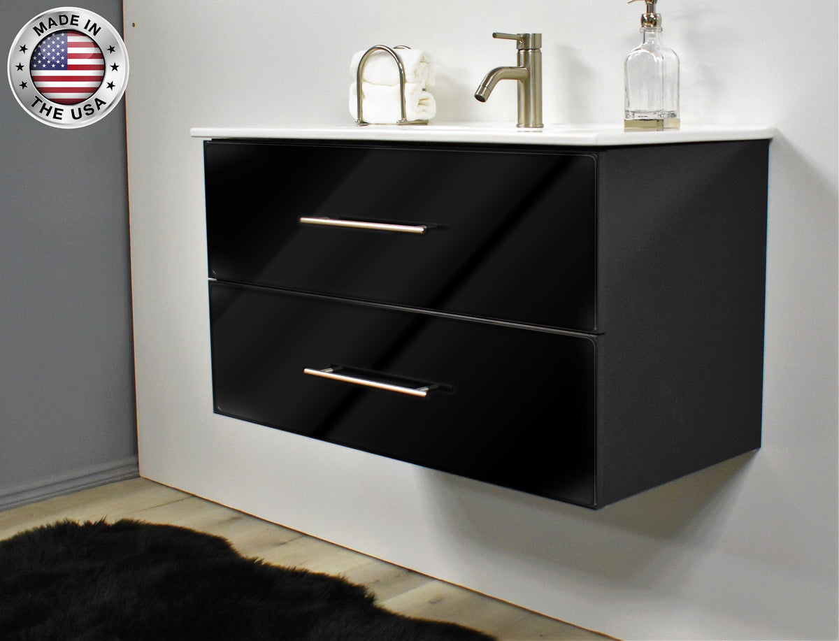 Volpa USA Napa 36" Modern Wall-Mounted Floating Bathroom Vanity Glossy Black MTD-3336GB-1 