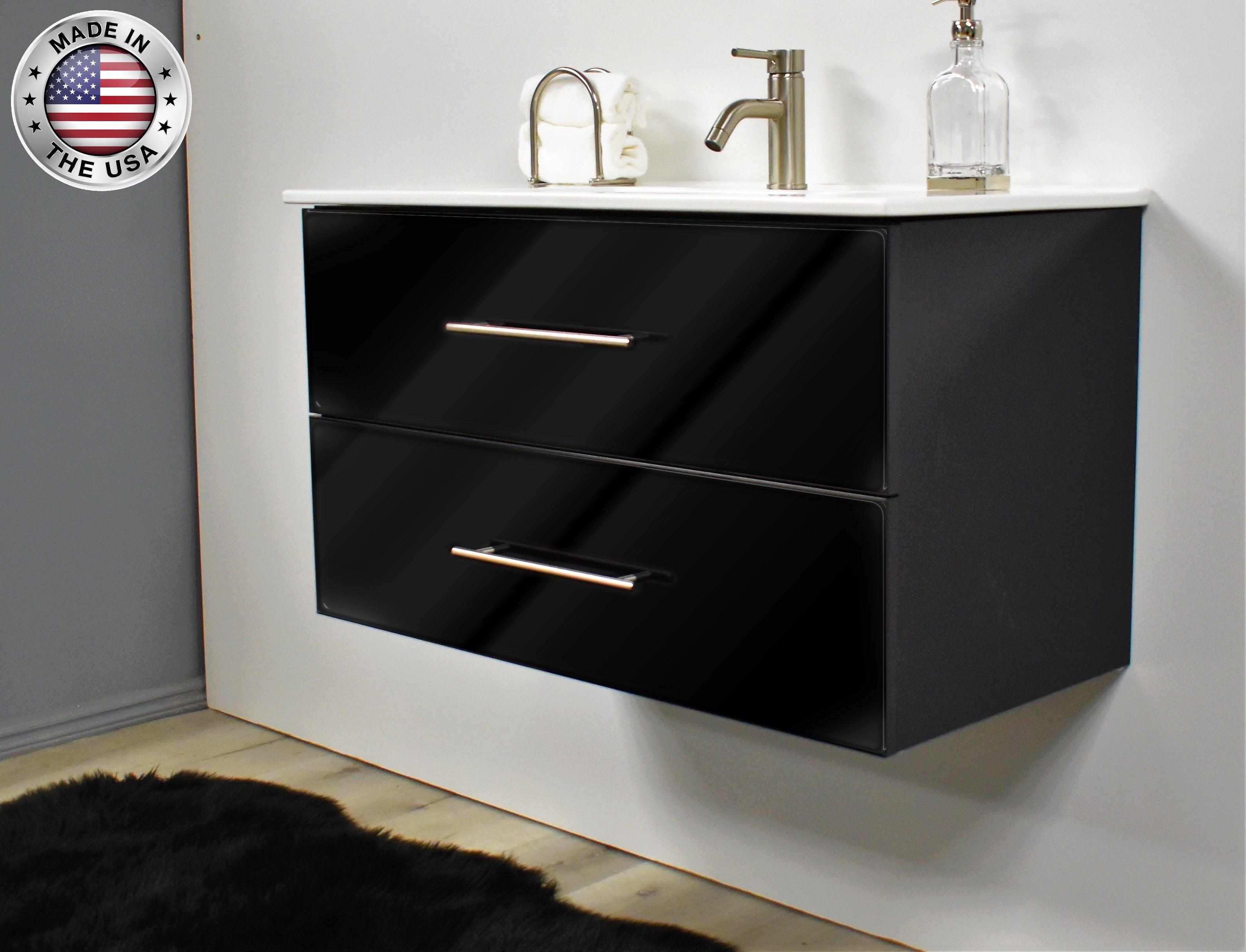 Volpa USA Napa 36" Modern Wall-Mounted Floating Bathroom Vanity Glossy Black MTD-3336GB-1 