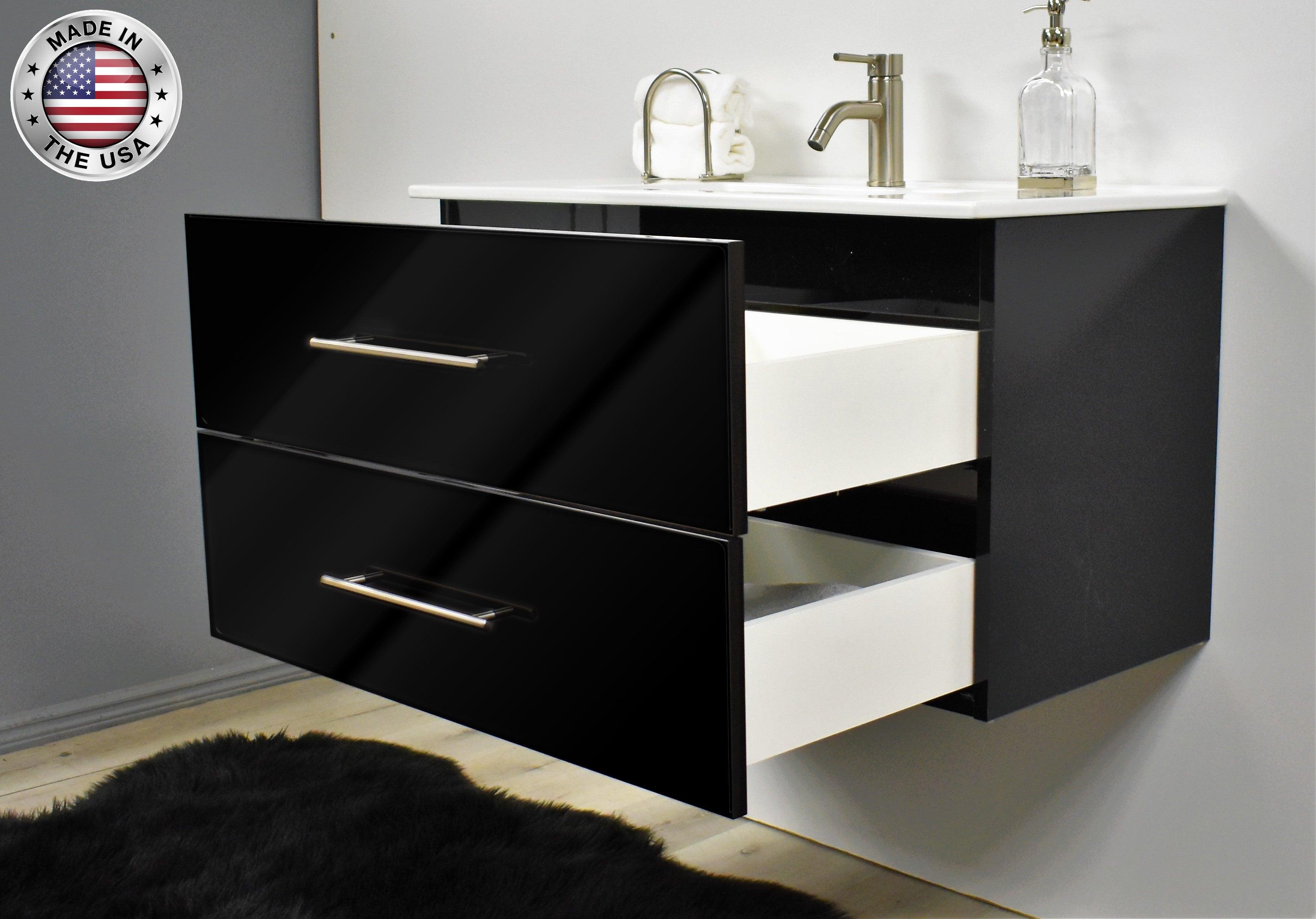 Volpa USA Napa 36" Modern Wall-Mounted Floating Bathroom Vanity Glossy Black MTD-3336GB-1 aomiu