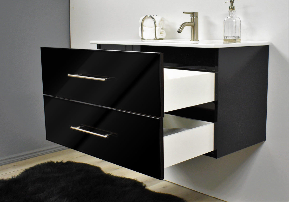 Volpa USA Napa 36" Modern Wall-Mounted Floating Bathroom Vanity Glossy Black MTD-3336GB-1 ao