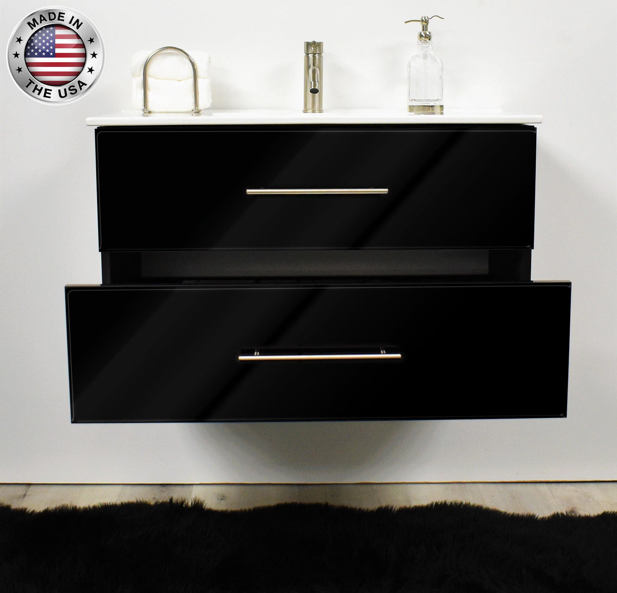 Volpa USA Napa 36" Modern Wall-Mounted Floating Bathroom Vanity Glossy Black MTD-3336GB-1 bdomiu