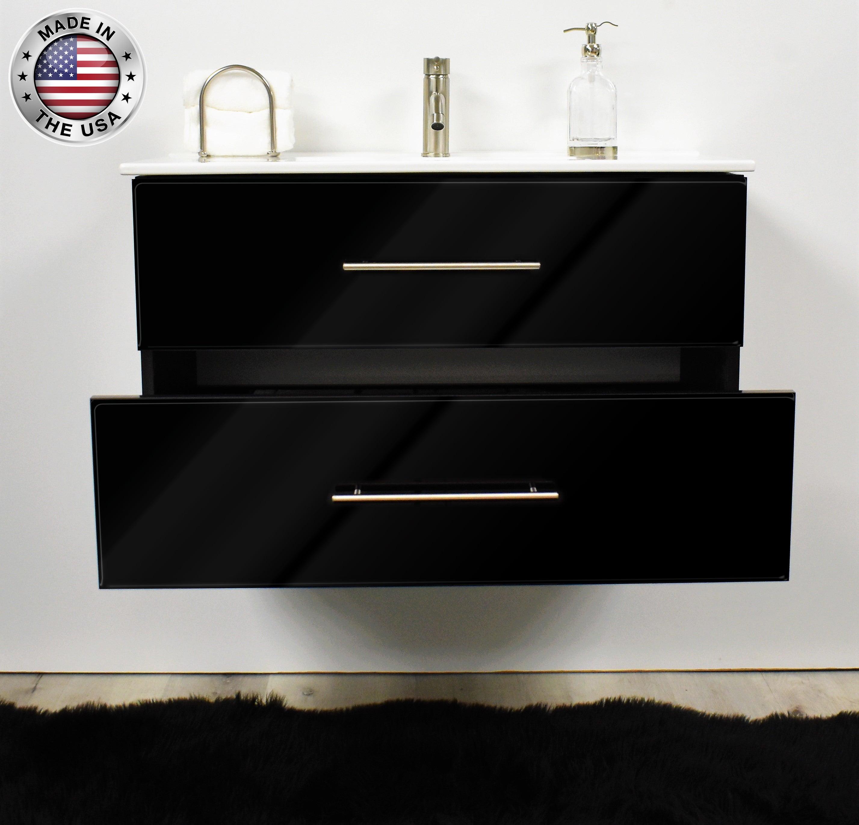 Volpa USA Napa 36" Modern Wall-Mounted Floating Bathroom Vanity Glossy Black MTD-3336GB-1 bdomiu