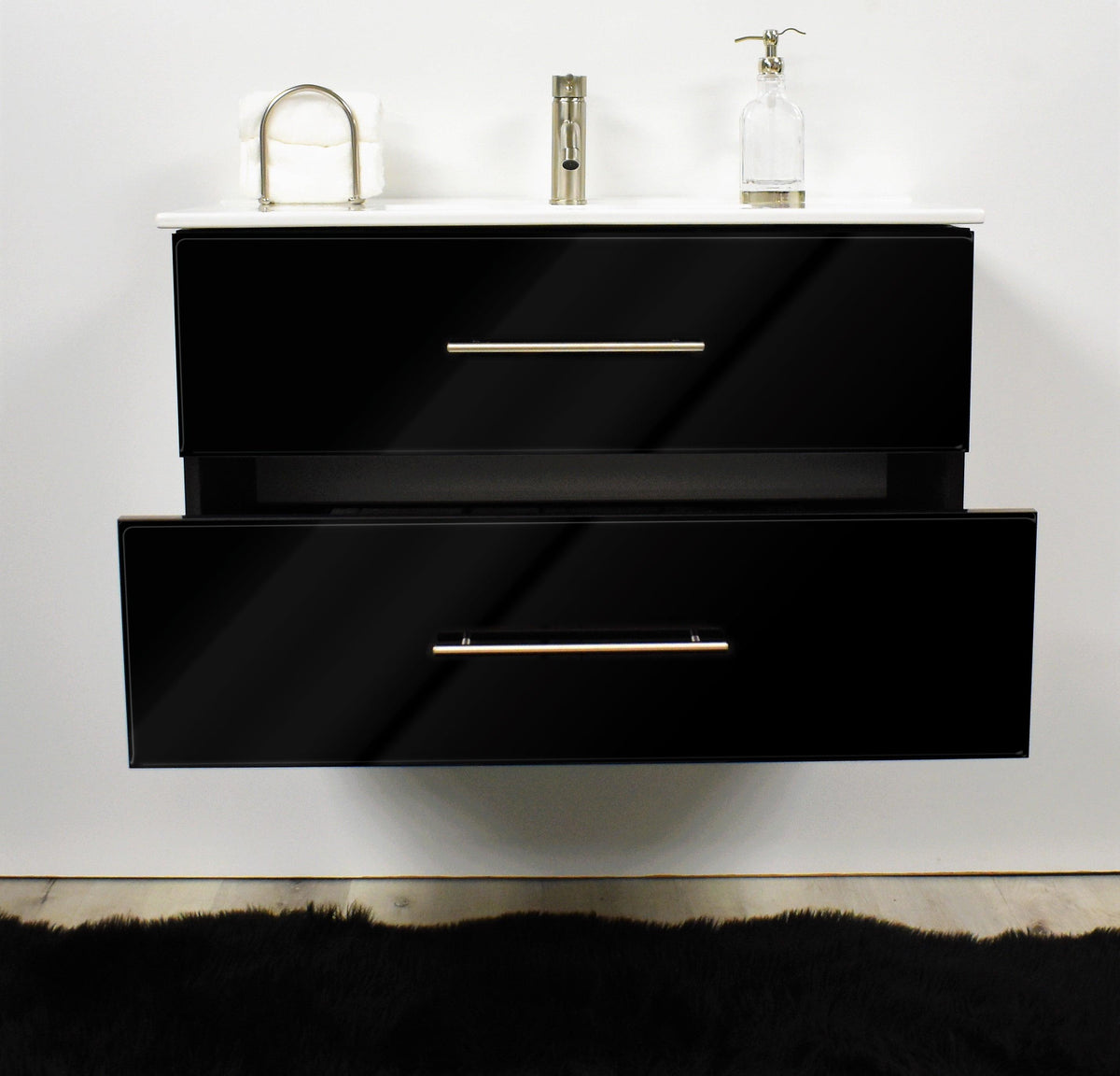 Volpa USA Napa 36" Modern Wall-Mounted Floating Bathroom Vanity Glossy Black MTD-3336GB-1 bdo