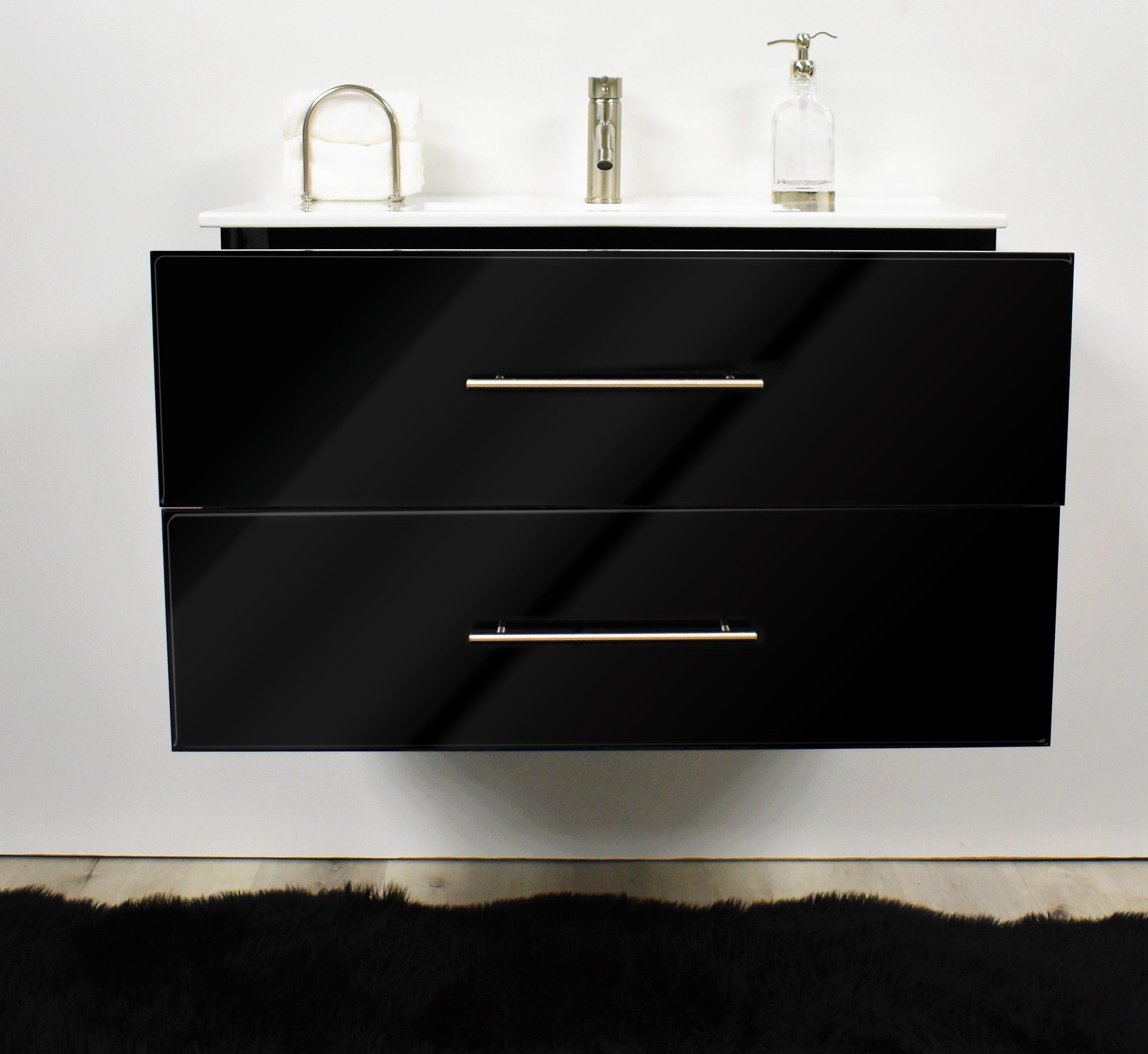 Volpa USA Napa 36" Modern Wall-Mounted Floating Bathroom Vanity Glossy Black MTD-3336GB-1 fto