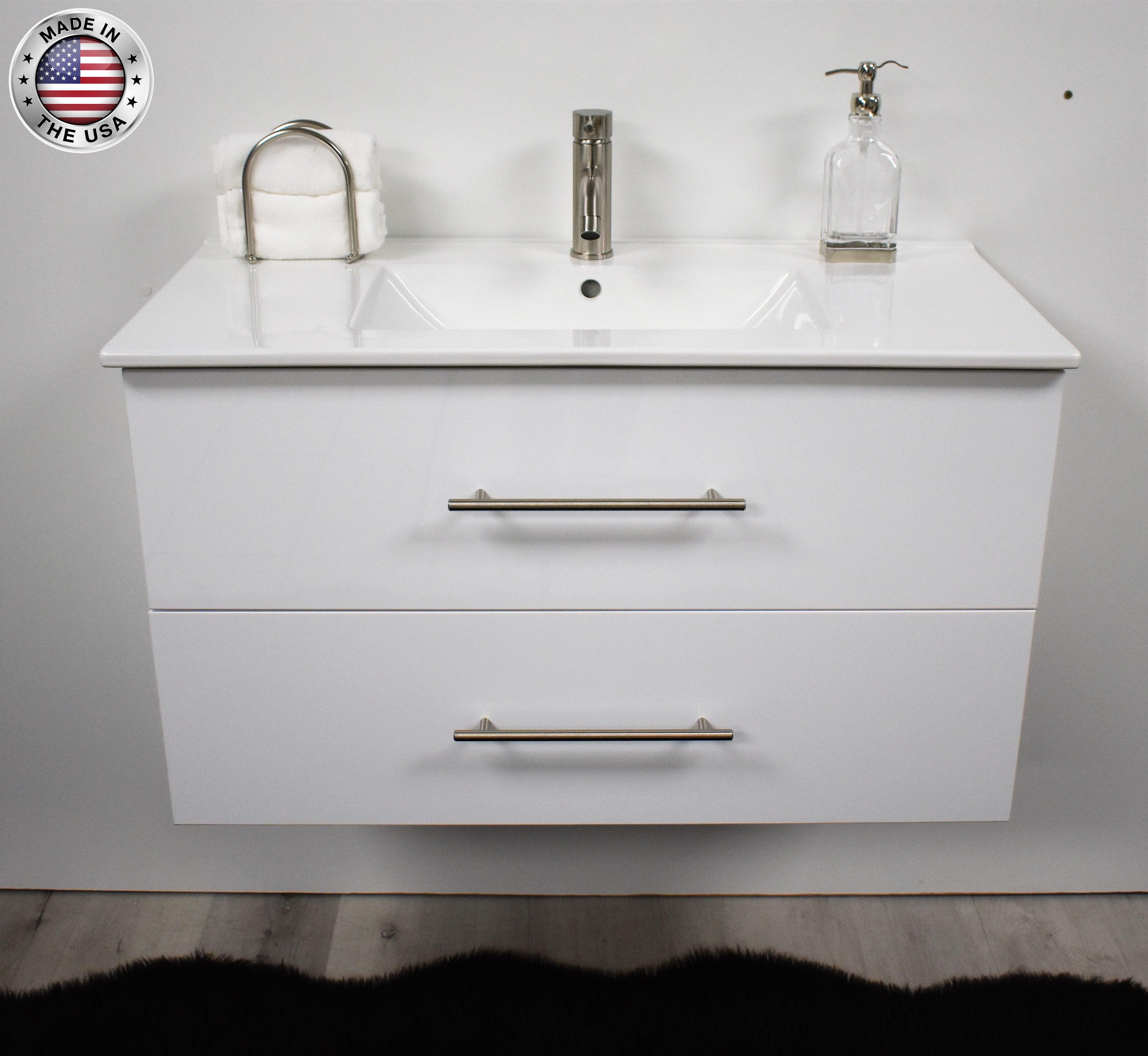 Volpa USA Napa 36" Modern Wall-Mounted Floating Bathroom Vanity Glossy White MTD-3336GW-1 topmiu