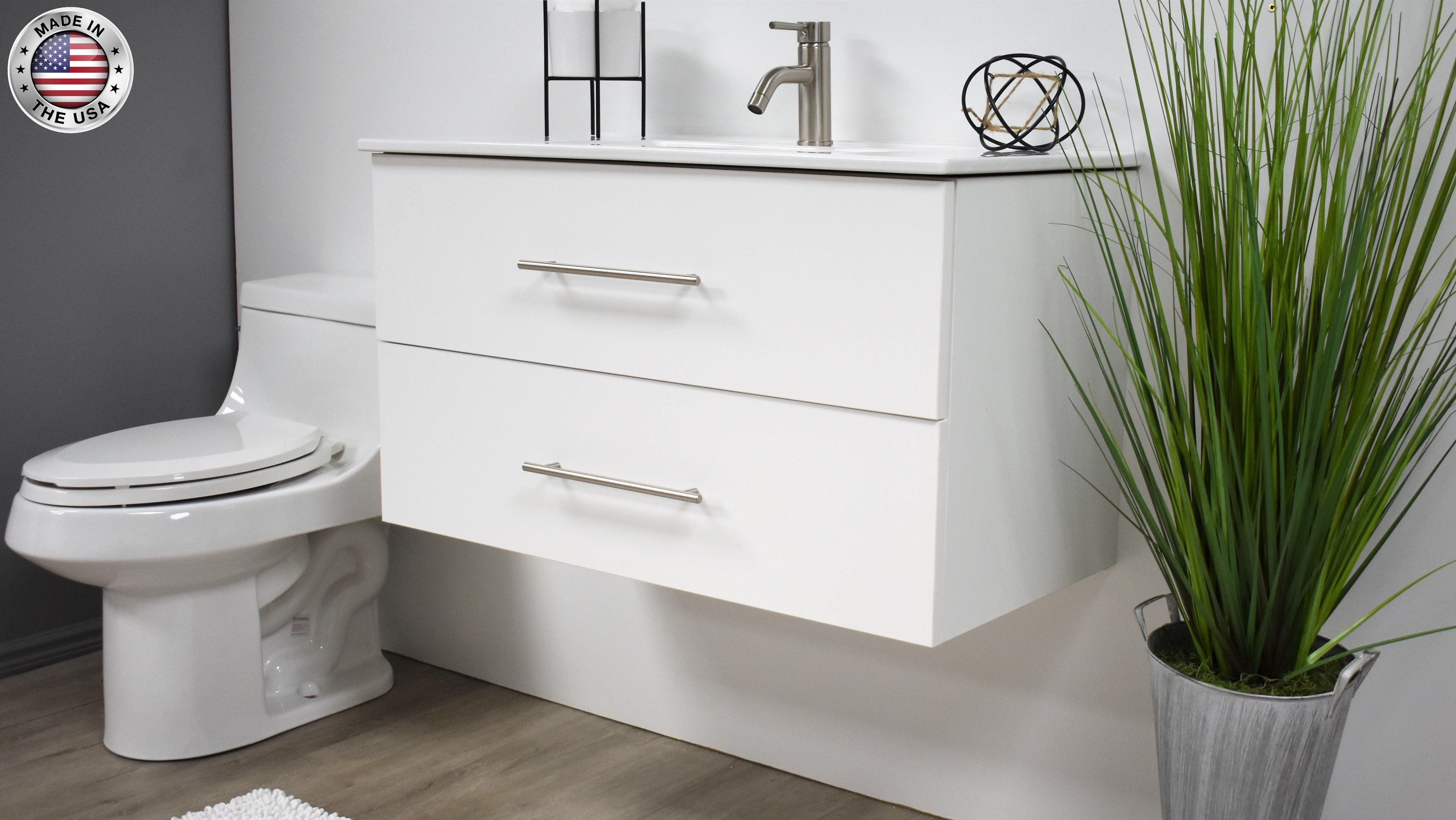 Volpa USA Napa 36" Modern Wall-Mounted Floating Bathroom Vanity Glossy White MTD-3336GW-1 amiu