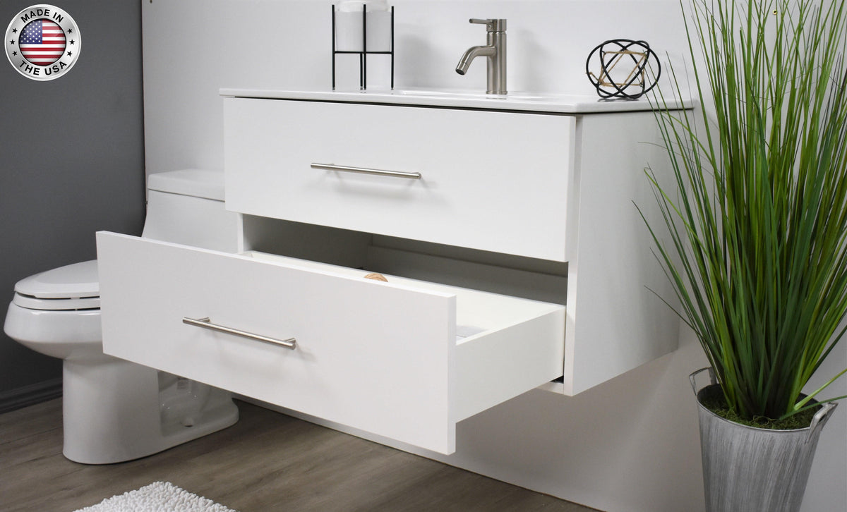 Volpa USA Napa 36" Modern Wall-Mounted Floating Bathroom Vanity Glossy White MTD-3336GW-1 aodmiu