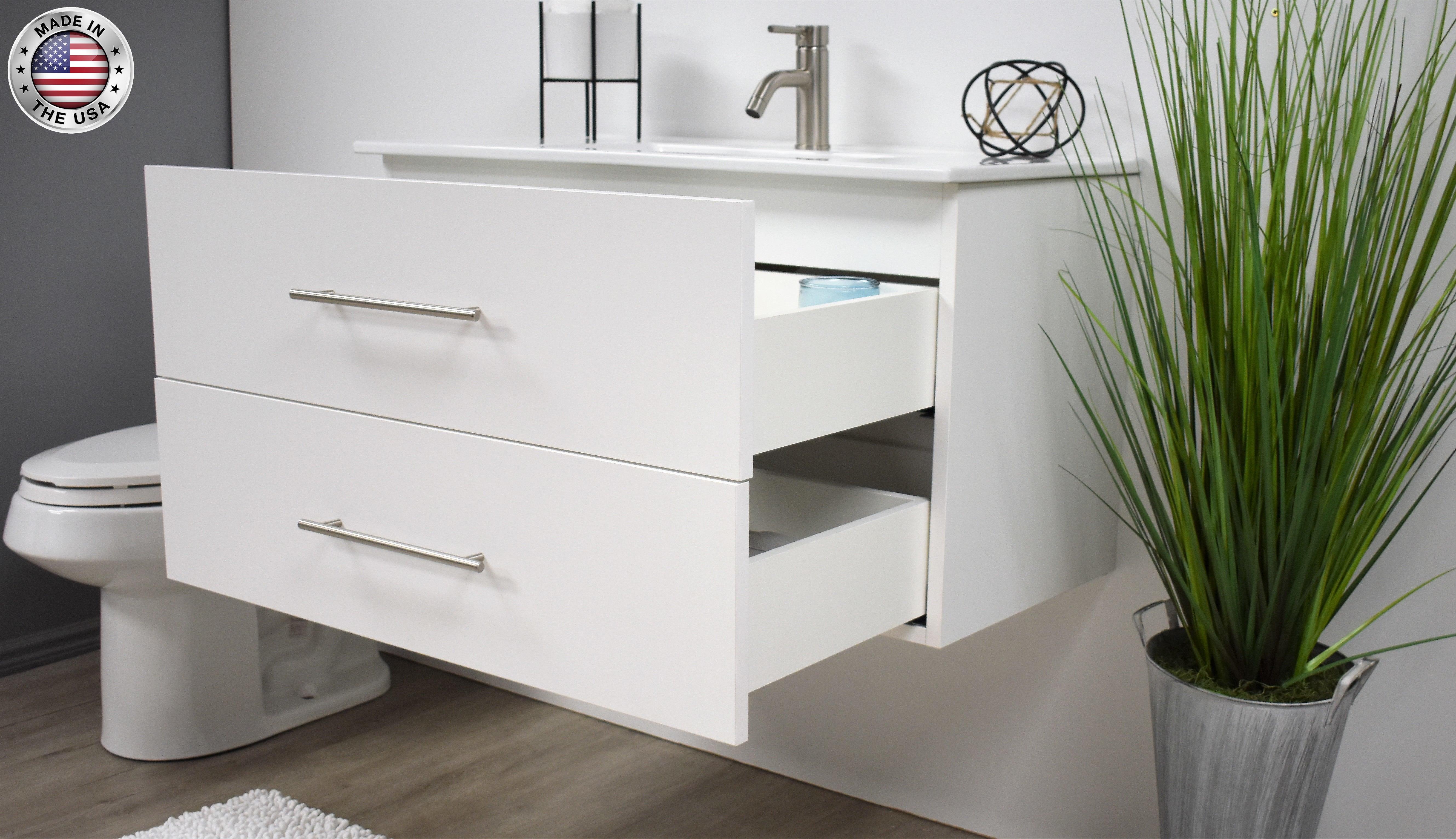 Volpa USA Napa 36" Modern Wall-Mounted Floating Bathroom Vanity Glossy White MTD-3336GW-1 aotmiu