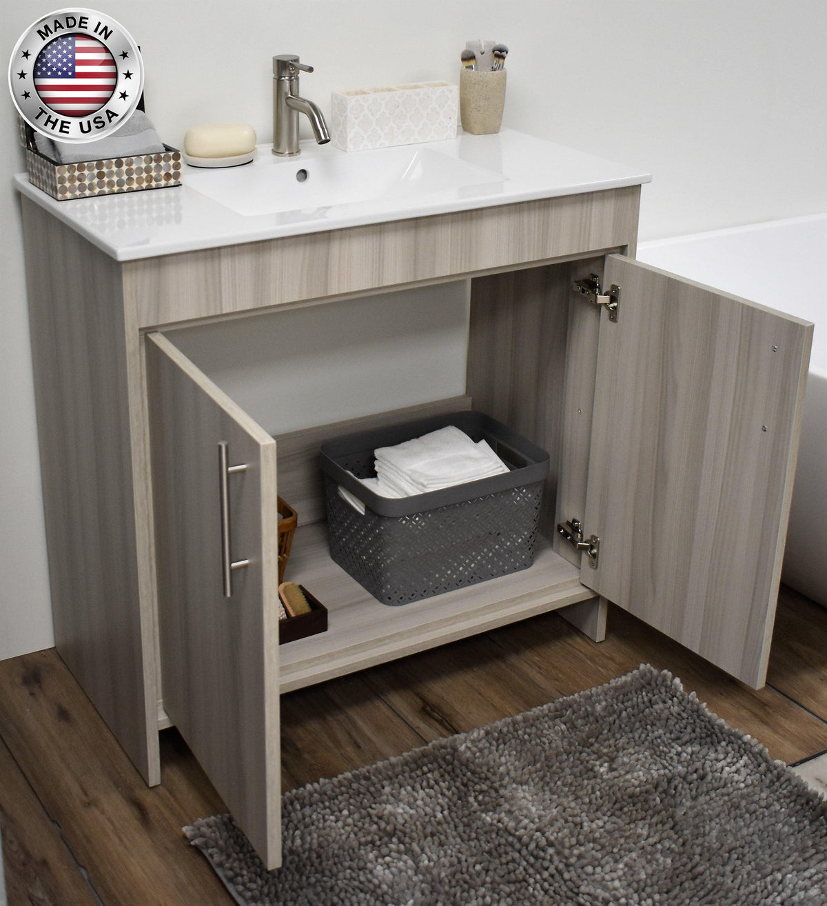 Villa 36" Modern Ash Grey Vanity MTD-3436AG-14_AngleOpenStagedMIU