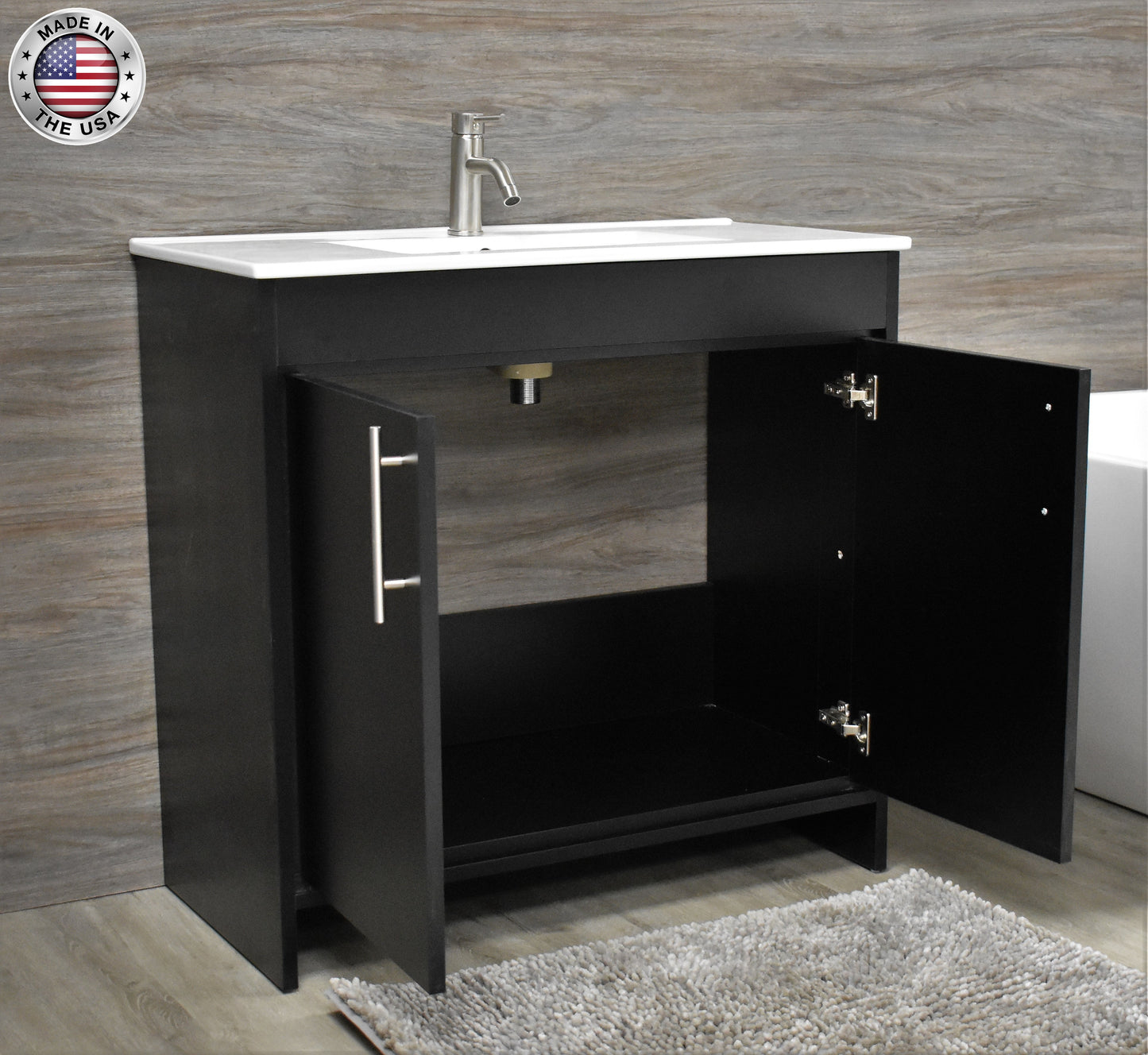 Villa 36" Modern Black Vanity MTD-3436BK-14angleopenMIU