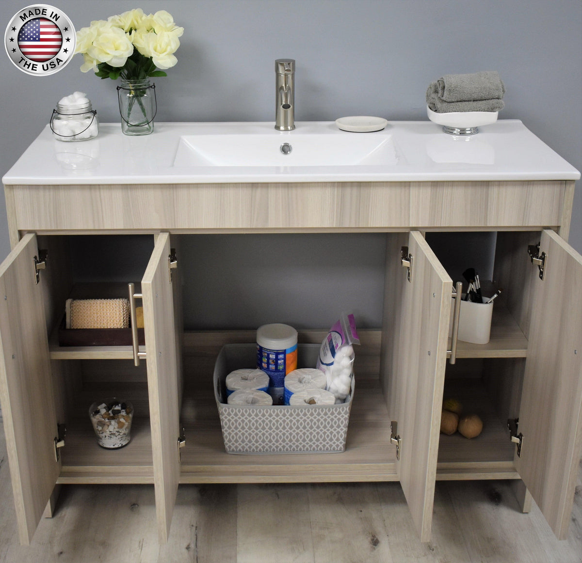 Volpa USA Villa 48" Modern Bathroom Vanity Ash Grey MTD-3448AG-14 FSOMIU