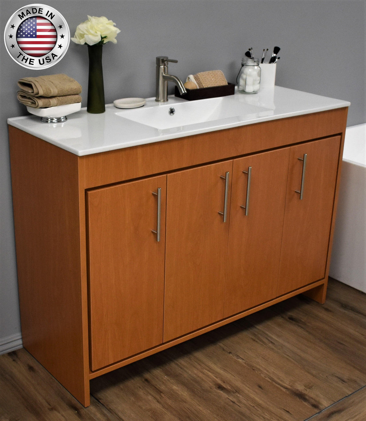 Volpa USA Villa 48" Modern Bathroom Vanity Honey Maple MTD-3448HM-14 ASCMIU