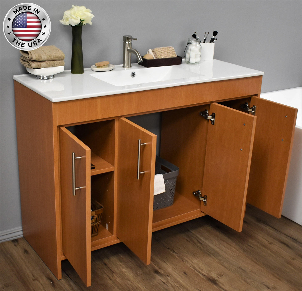 Volpa USA Villa 48" Modern Bathroom Vanity Honey Maple MTD-3448HM-14 AOMIU