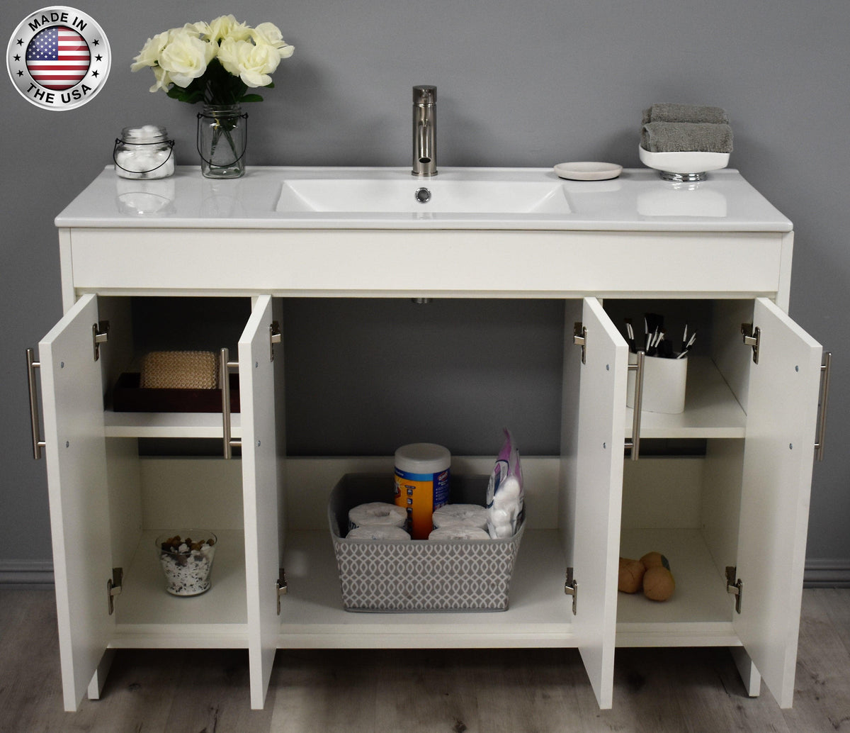 Volpa USA Villa 48" Modern Bathroom Vanity Soft White MTD-3448W-14 FSOMIU