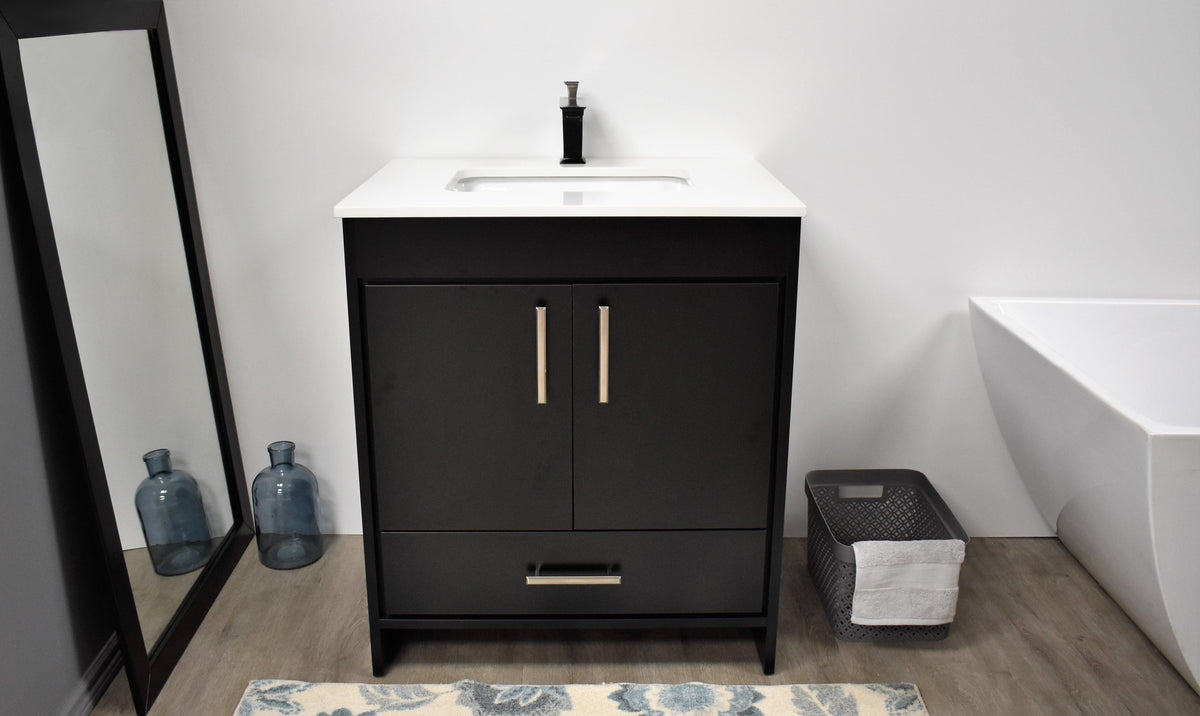 Volpa USA Capri 24" Modern Bathroom Black Vanity MTD-3524BK-1W F2