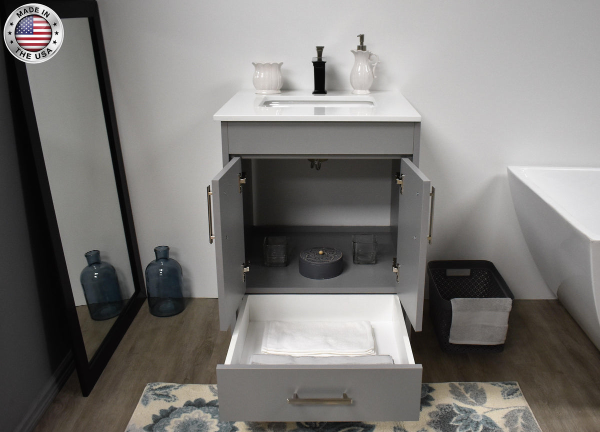 Volpa USA Capri 24" Modern Bathroom Grey Vanity MTD-3524G-1W OSMIU