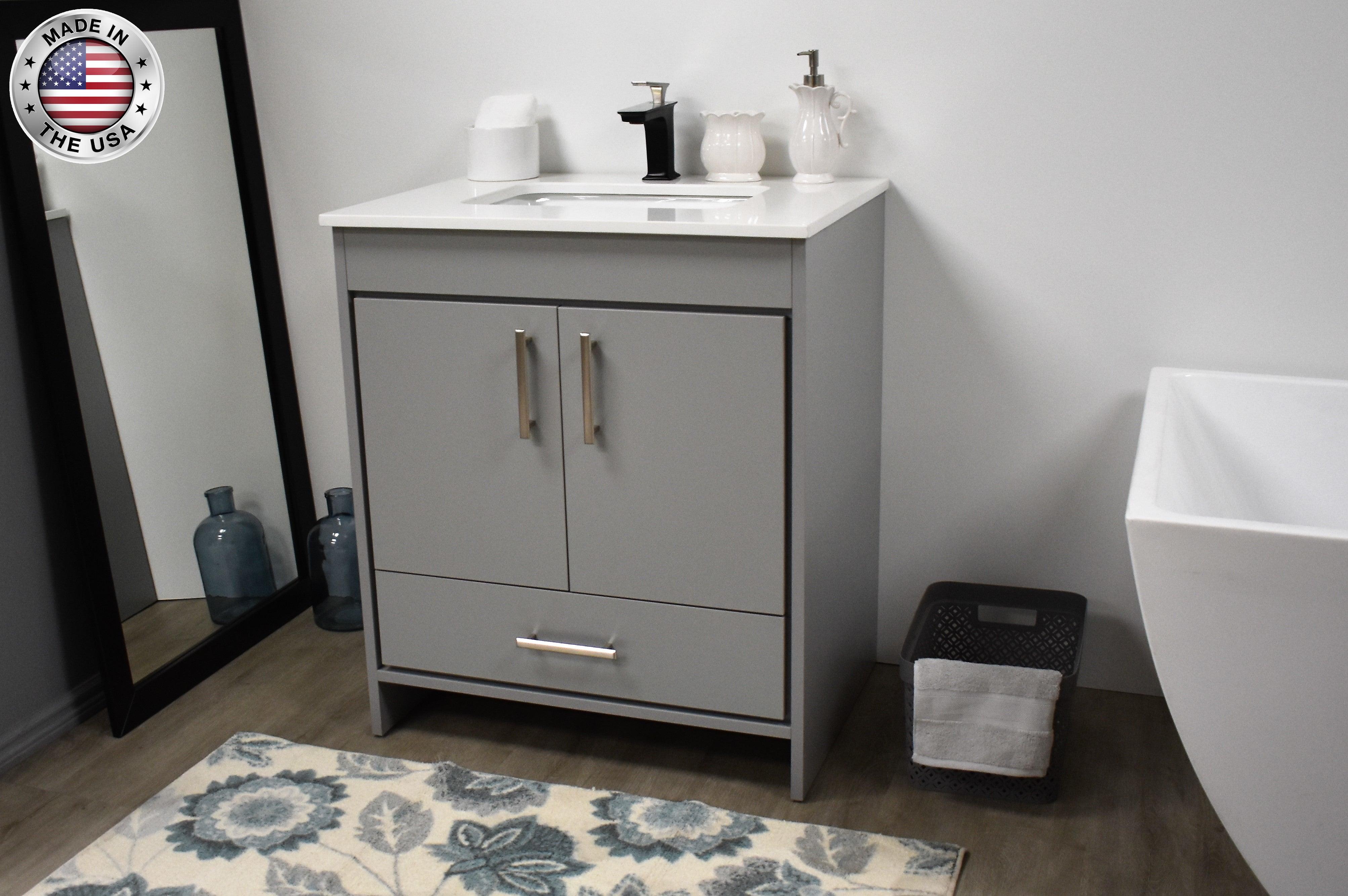 Volpa USA Capri 30" Modern Bathroom Vanity Grey MTD-3530G-1W ASMIU