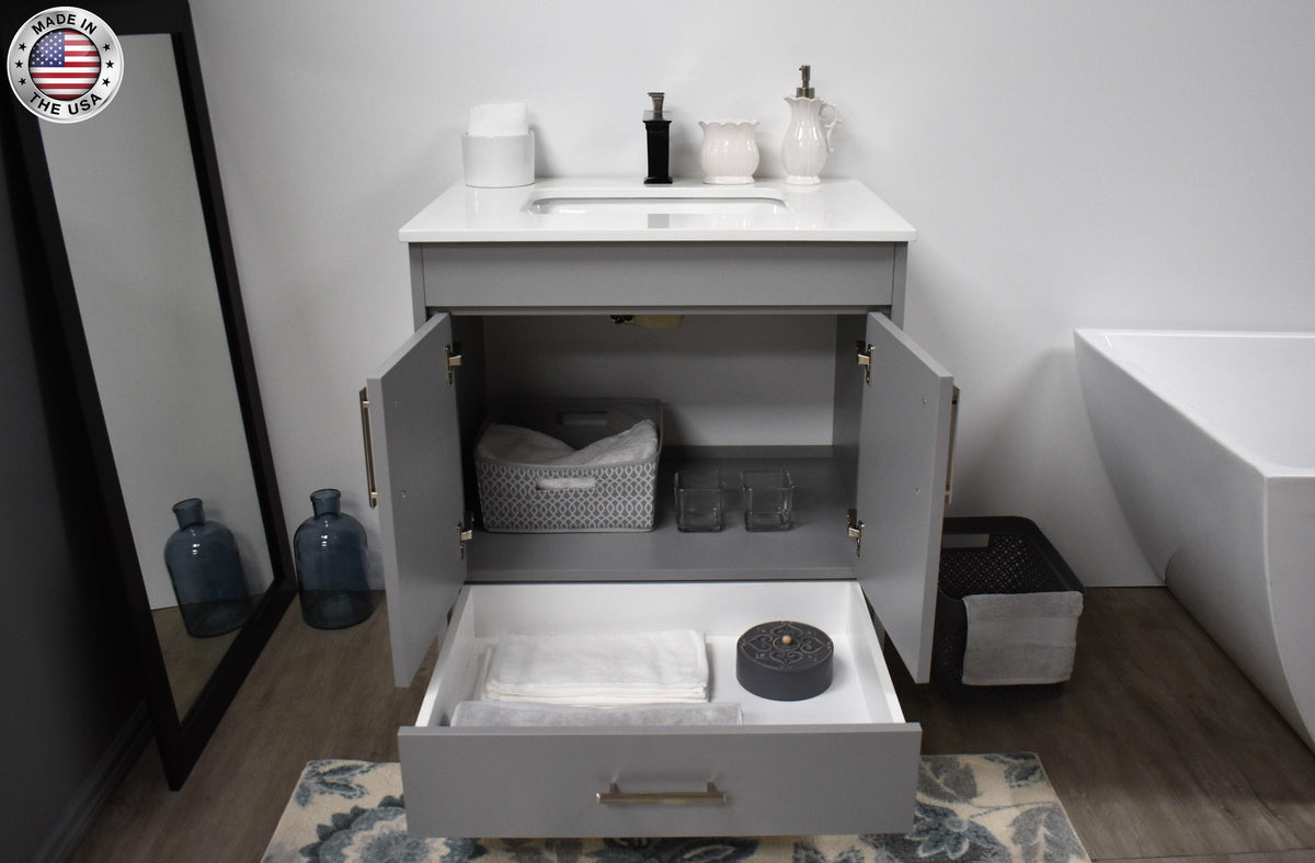 Volpa USA Capri 30" Modern Bathroom Vanity Grey MTD-3530G-1W FOSMIU