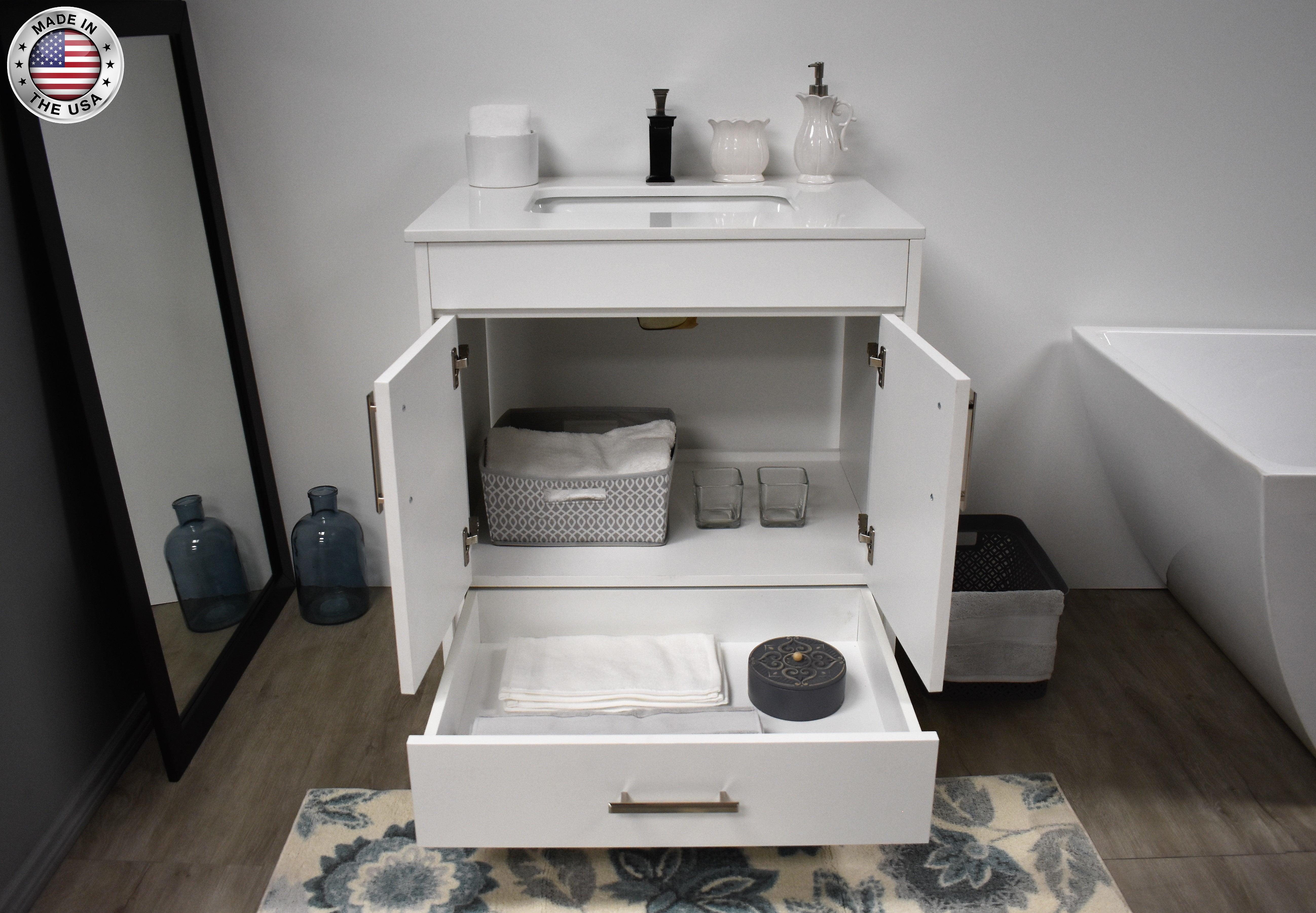 Volpa USA Capri 30" Modern Bathroom Vanity White MTD-3530W-1W FOSMIU