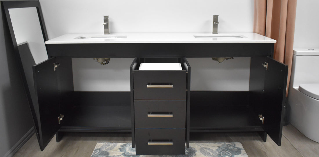 Volpa USA Capri 60" Modern Bathroom Double Sink Vanity Black MTD-3560DBK-1W 