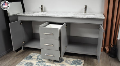 Capri 60" Double sink Bath Vanity Carrara marble Top MTD-3560D-1C