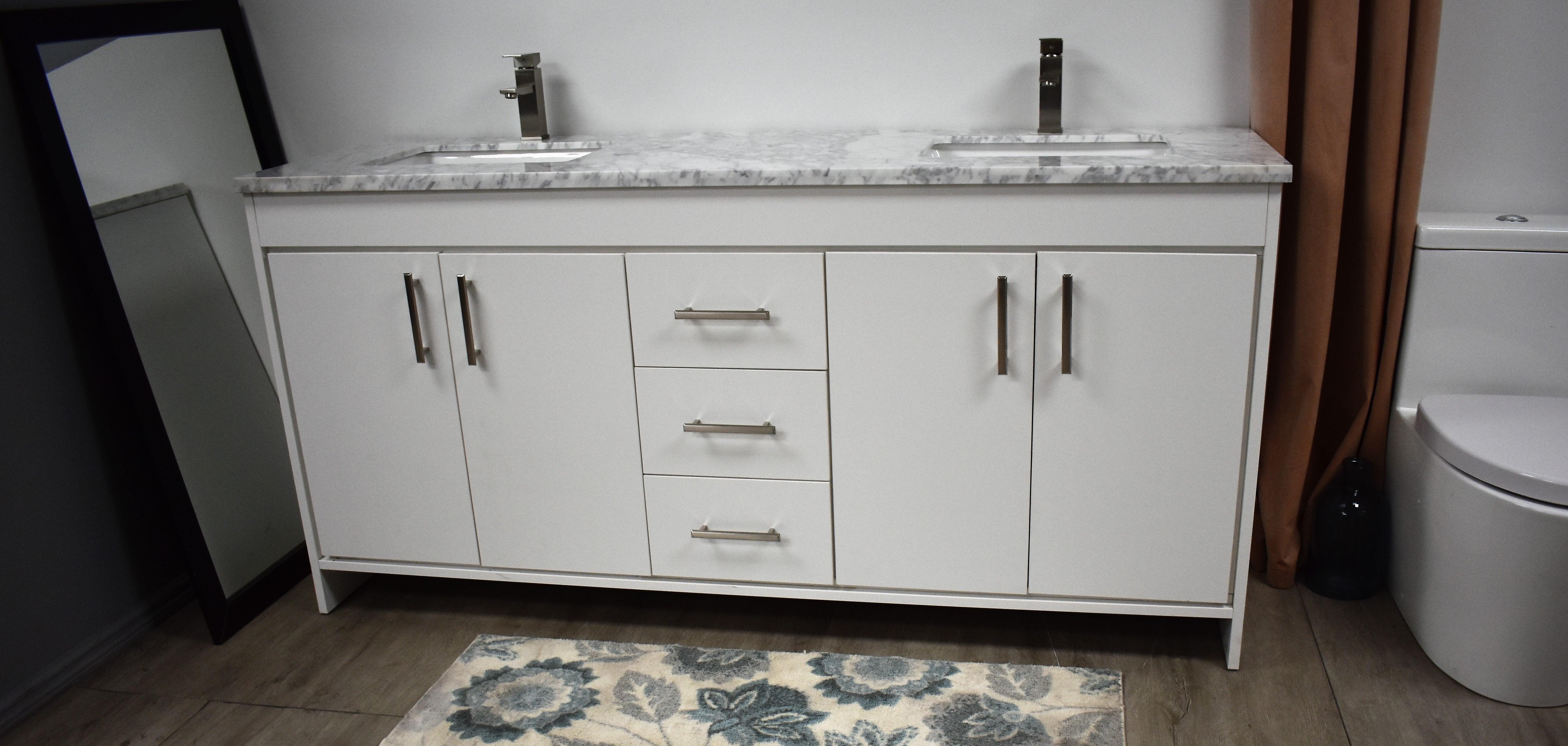 Capri 60" Double sink Bath Vanity Carrara marble Top MTD-3560D-1C