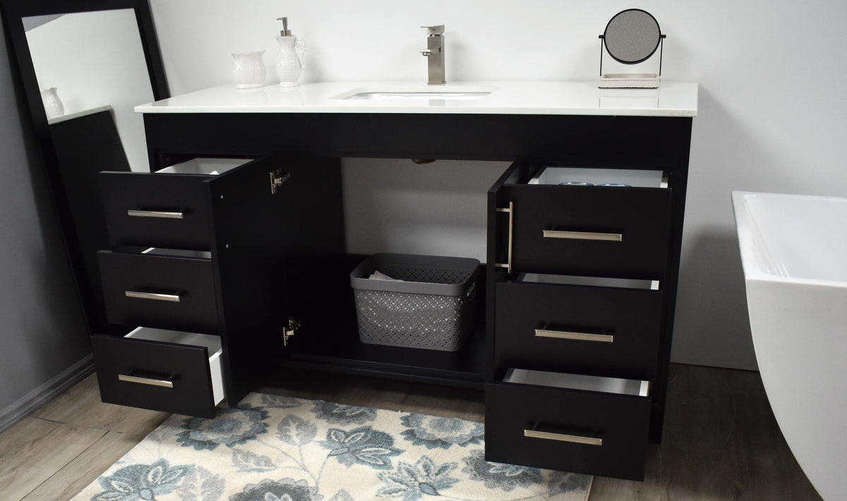 Volpa USA Capri 60" Modern Bathroom Single Vanity Black MTD-3560SBK-1W AOS