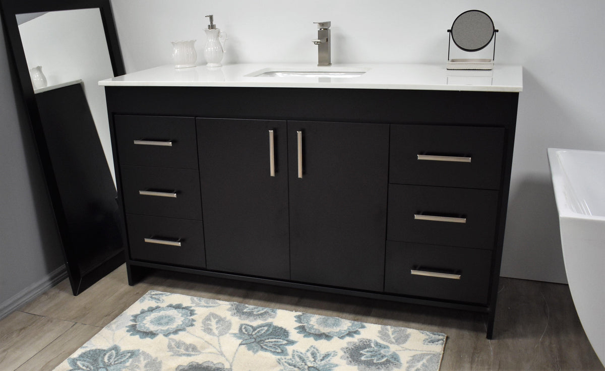 Volpa USA Capri 60" Modern Bathroom Single Vanity Black MTD-3560SBK-1W FAS