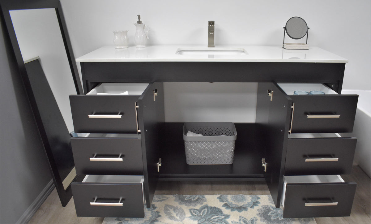 Volpa USA Capri 60" Modern Bathroom Single Vanity Black MTD-3560SBK-1W FOS