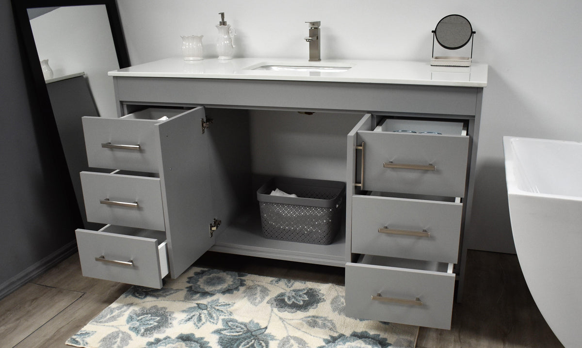 Volpa USA Capri 60" Modern Bathroom Single Vanity Grey MTD-3560SG-1W AOS