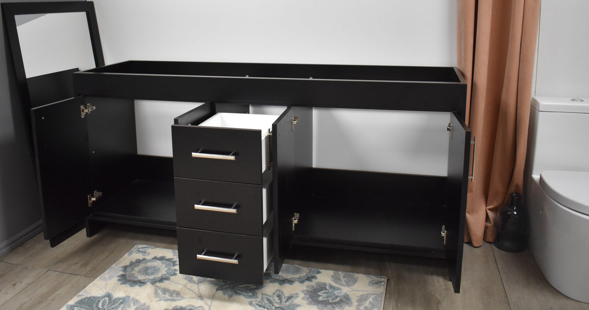 Capri 72" Double Sink Cabinet only Black MTD-3572DBK-10angleopen