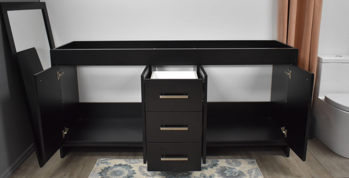 Capri 72" Double Sink Cabinet only Black MTD-3572DBK-10frontopen