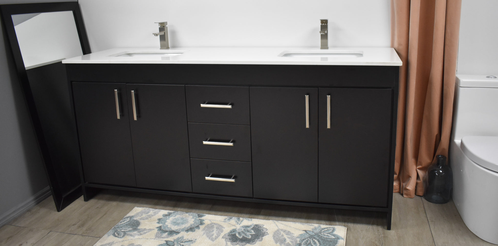 Volpa USA Capri 72" Modern Bathroom Double Sink Vanity Black MTD-3572DBK-1W a