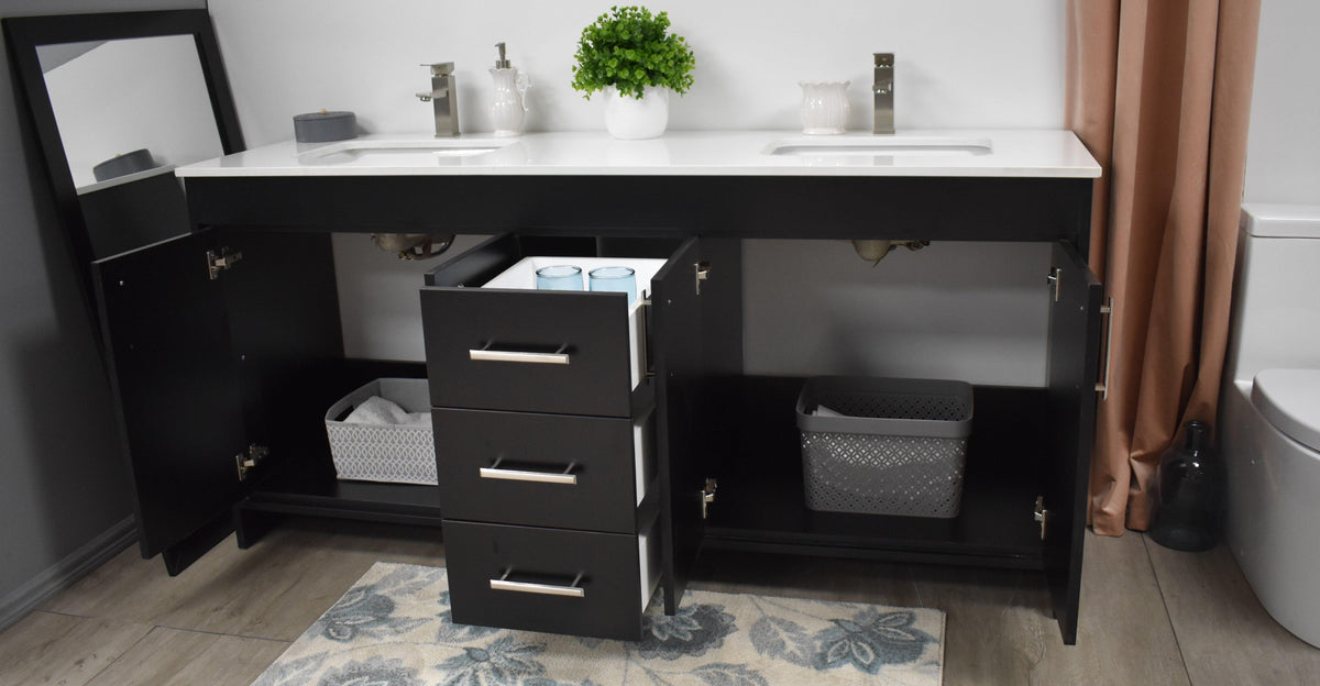 Volpa USA Capri 72" Modern Bathroom Double Sink Vanity Black MTD-3572DBK-1W aos